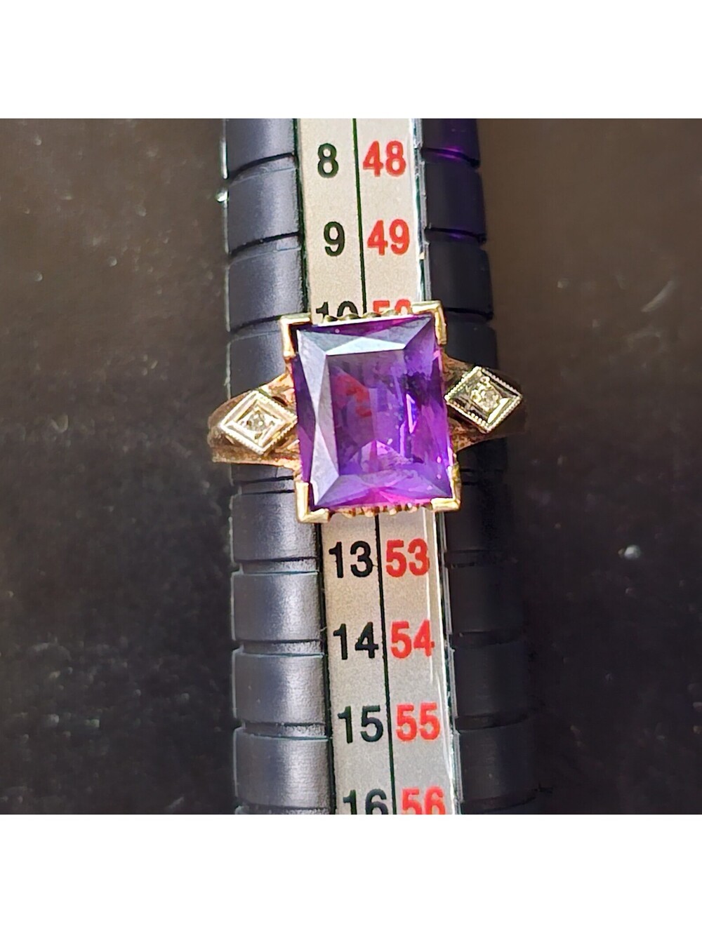 Vintage SP CO 10K Gold 2.5 ct Purple Amethyst & Diamond Art Deco Ring Sz 6 - Picture 4 of 13